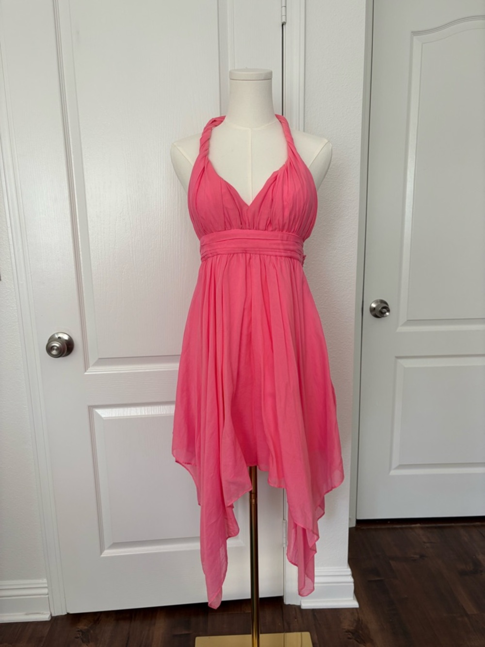 Guess bright Pink fairy Halter Handkerchief Hem Dress